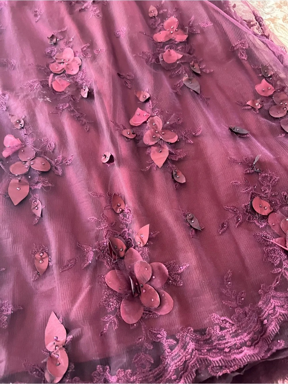 Montage by Mon Cheri Deep Burgundy Lace Maxi Gown
